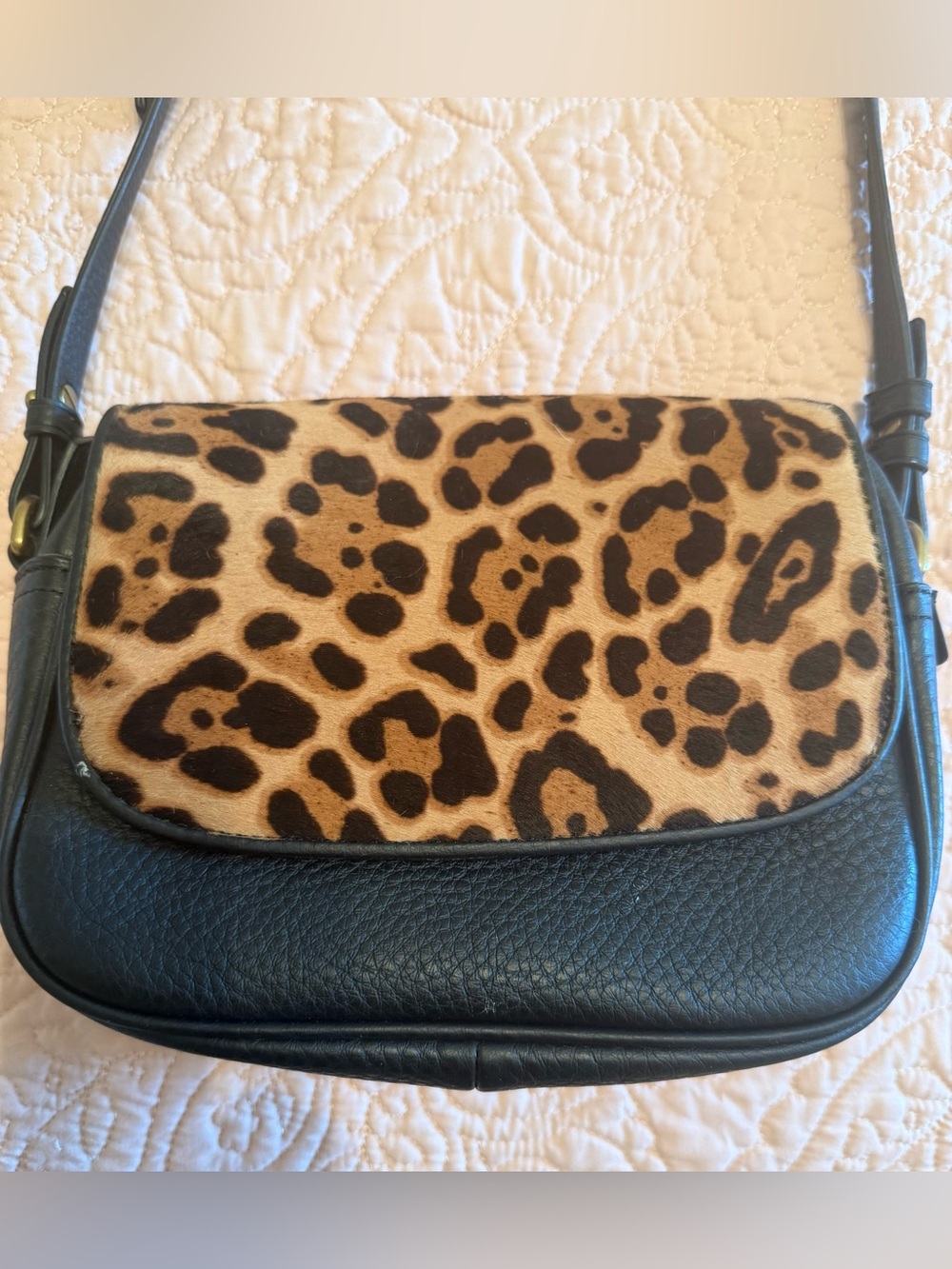 J Crew leather and leopard shoulder bag